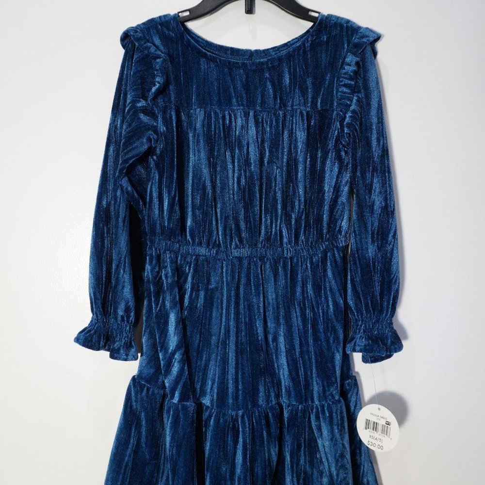 New Colorful Planet Girls Teal Blue Velour Dress Boho Chic SZ XS 4/5